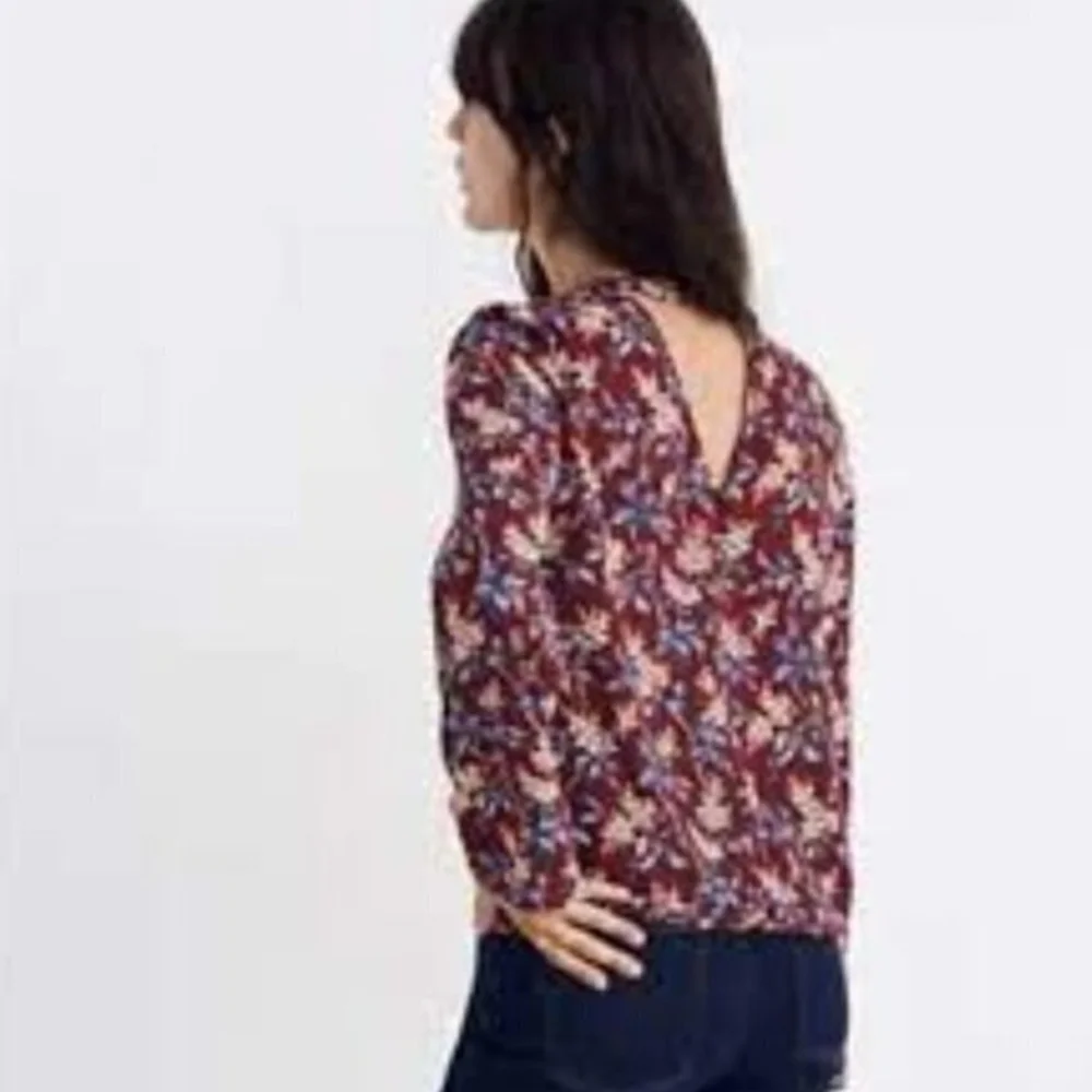 Madewell Burgundy Bell-Sleeve Tie Top in Antique Flora Size Sz XXL - Picture 4 of 6